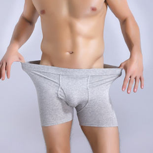 侧开口开裆四角短裤 男士 防磨腿平角裤 纯棉高腰前开洞加长款 头 内裤