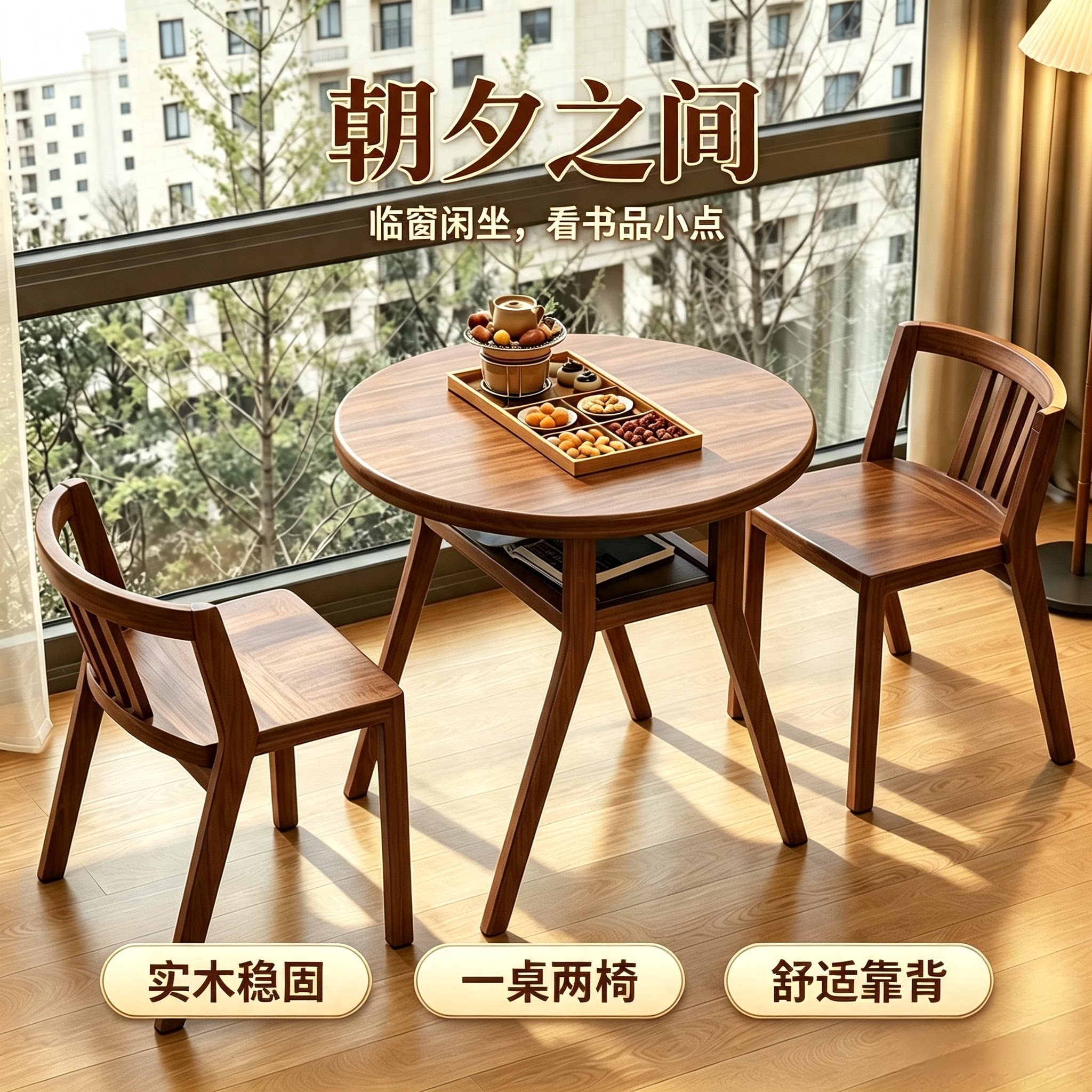 实木阳台桌椅组合家用小户型茶台
