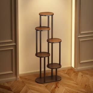新品多层花架子客厅落地式复古博古架阳台实木中式小型置物架展示