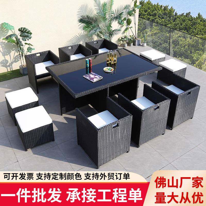 室外户外休闲区布置茶桌椅组合庭院花园露天藤椅接待治谈藤编沙发