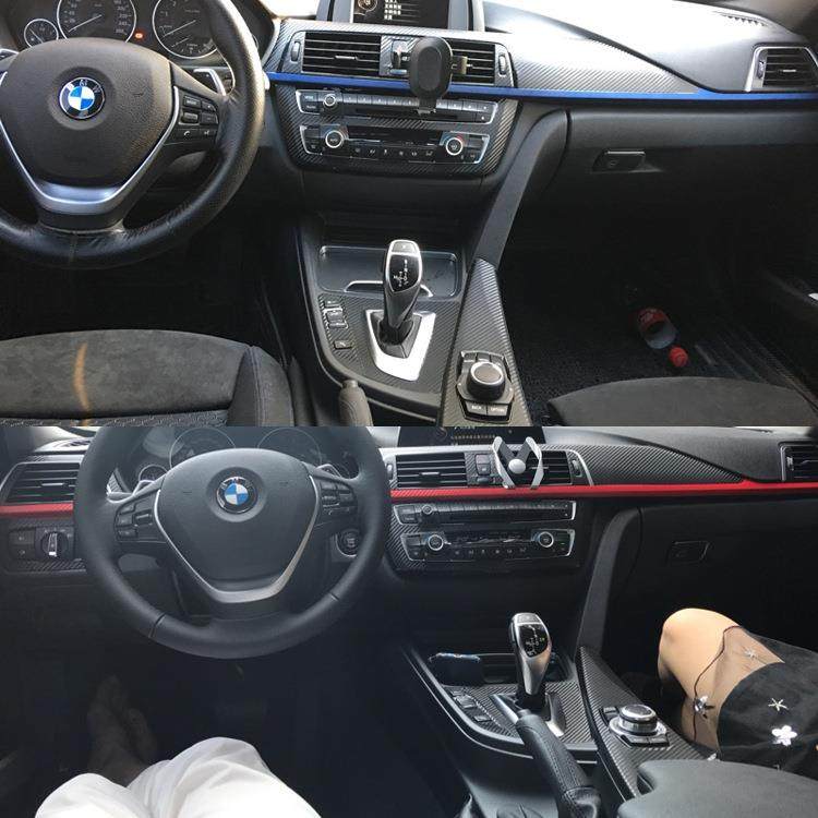 适用于13-19款宝马3系内饰改装贴纸F30F31F324系碳纤维车贴膜