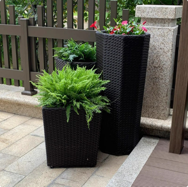 户外阳台藤艺花架酒店仿藤圆形花槽庭院花器PE藤植物塑料园林花瓶