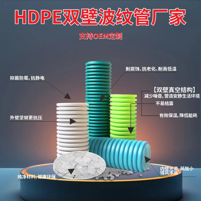 新风系统专用PE波纹通风管双层静音低风阻通风软管