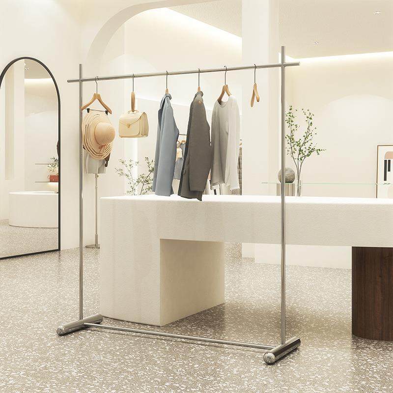 不锈钢服装展示架服装店落地式挂衣架女装侧挂架直播间陈列中岛架