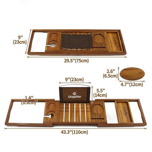 家用民宿浴可伸缩缸置物架柚木防腐泡澡手机平板支架浴缸收纳置物