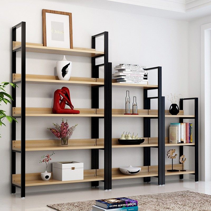 简易钢木书架架铁艺多层落地置物架客厅架子展示架书柜,住宅家具,书架,淘宝优惠券,粉丝福利购,淘宝优惠卷