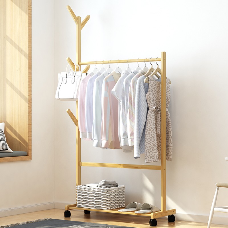 简易衣架落地衣帽架卧室置物架挂衣架衣服的架子家用落地式实木