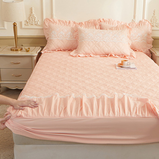 通用床套防滑保护罩三件套 单件全棉四季 夏季 纯棉夹棉带裙边床笠款