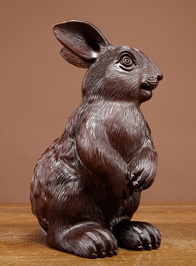 黑檀木雕十二生肖兔子摆件实木家居客厅酒柜装饰工艺礼品摆饰生日