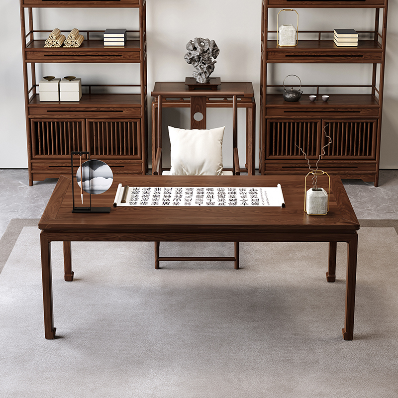 中式书法桌 实木画案古风榆木明式书画案 长条书桌家用大人书房