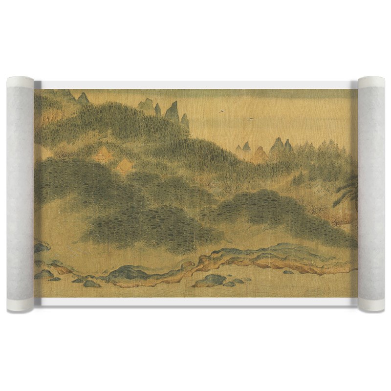 南宋 赵伯骕 万松金阙图名家山水风景画横幅手卷挂画装裱装饰画