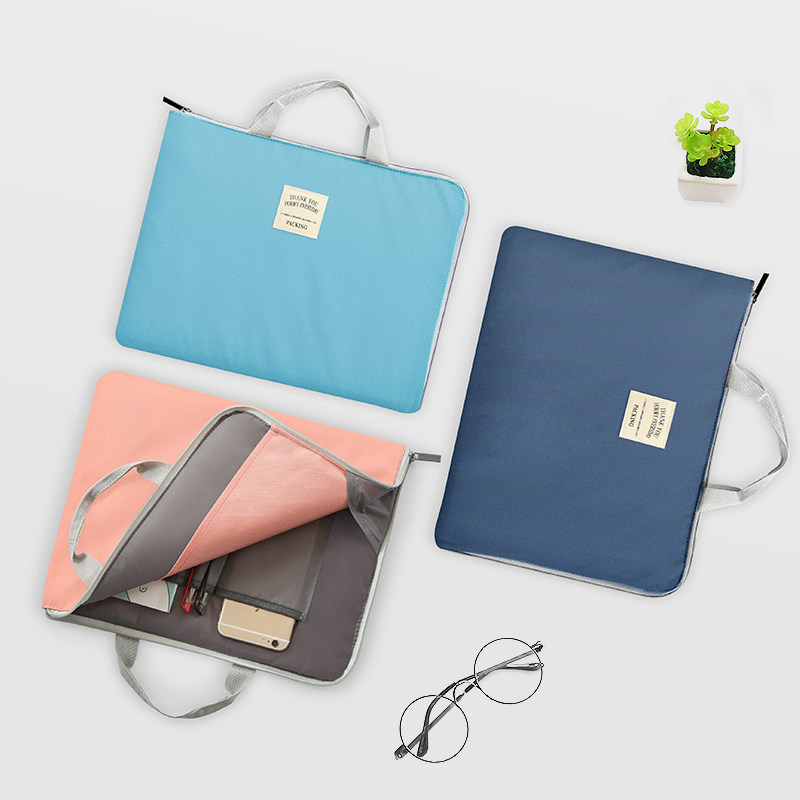 A4手提文件袋拉链帆布补课补习试卷资料袋公文包女学生韩国小清新