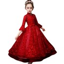 胖女大童大码 红色礼服生日花童婚纱晚会主持人模特走秀钢琴演出服