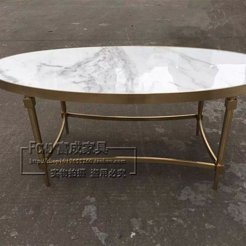 椭圆形不锈钢大理石茶几拉丝黄铜大小户型五金客厅茶几电视柜组合