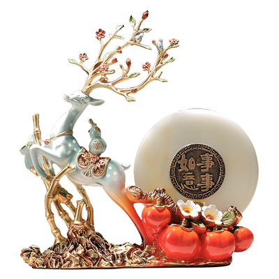 梅花鹿玉盘家居摆饰 客厅电视柜玄关新中式高档家居装饰品工艺礼