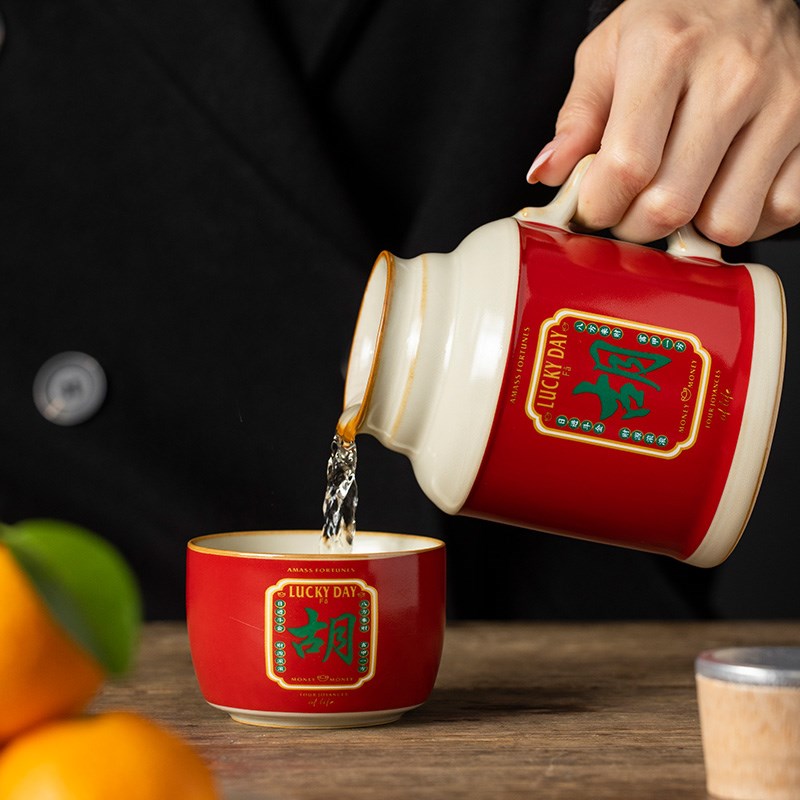 汝窑胡小暖壶马克杯带盖大容量泡茶杯茶壶中式陶瓷焖茶杯定制水杯