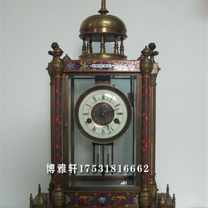 钟表景泰蓝机械座钟仿古做旧纯铜报时座钟壁炉家居客厅摆设