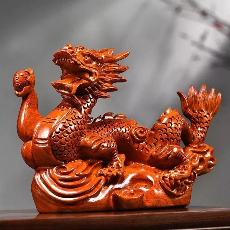 红花梨木雕刻龙摆件十二生肖龙家居客厅办公室桌面装饰中式工艺品