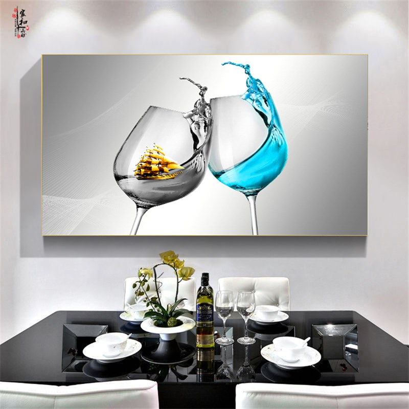 高端大气装饰画时尚餐厅壁画单幅挂画酒杯轻奢墙画饭厅横版晶瓷画