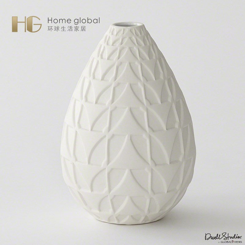 软装设计师白色椭圆陶瓷花瓶样板房售楼落地轻奢干花装饰艺术摆件