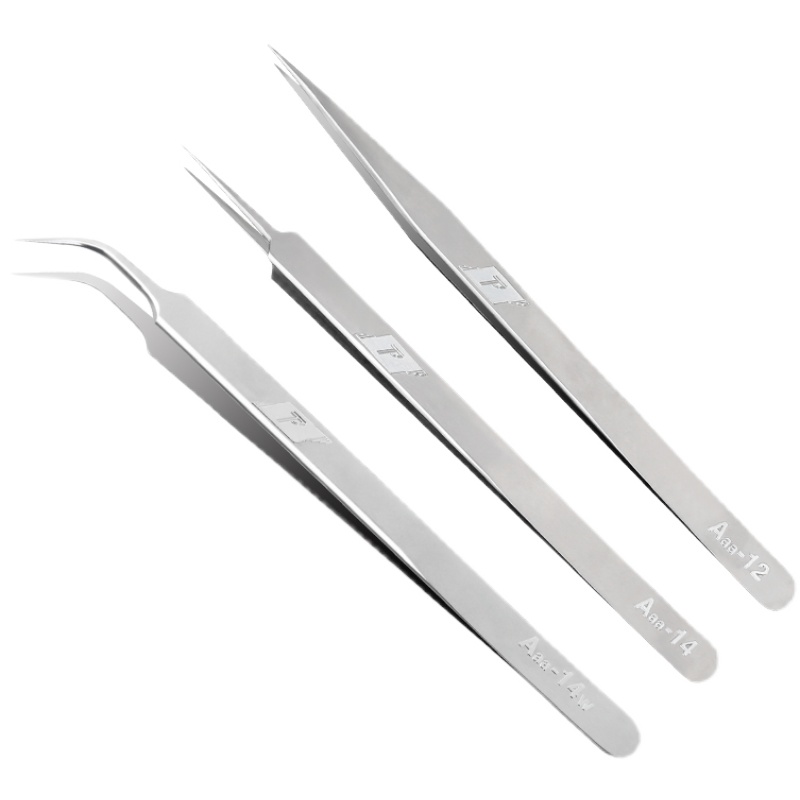 金卡思高精密加长不锈钢特尖镊子手机维修飞线工具加厚夹子弯尖头