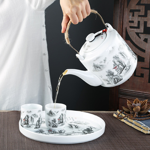 陶瓷茶壶大号提梁壶家用提灌壶凉水壶饭店餐厅泡茶壶单壶耐热茶具
