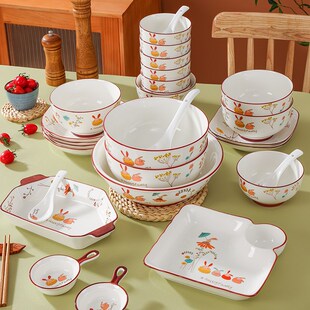 新款家用大碗陶瓷汤碗卡通简约大面碗创意大号汤盆炖菜碗餐具套装