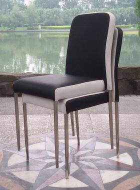 可叠LYK放餐椅简约不现代用凳子白色皮锈钢黑椅酒店餐桌椅靠背椅J