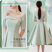 小个子晚礼服裙女平时可穿 感洋装 绿色新娘缎面伴娘服2024新款 夏季