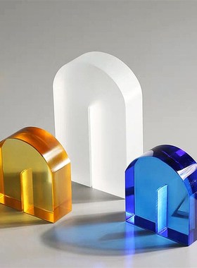 简约水晶几何拱门书挡摆件样板间售楼部客厅书房办公室书柜装饰品