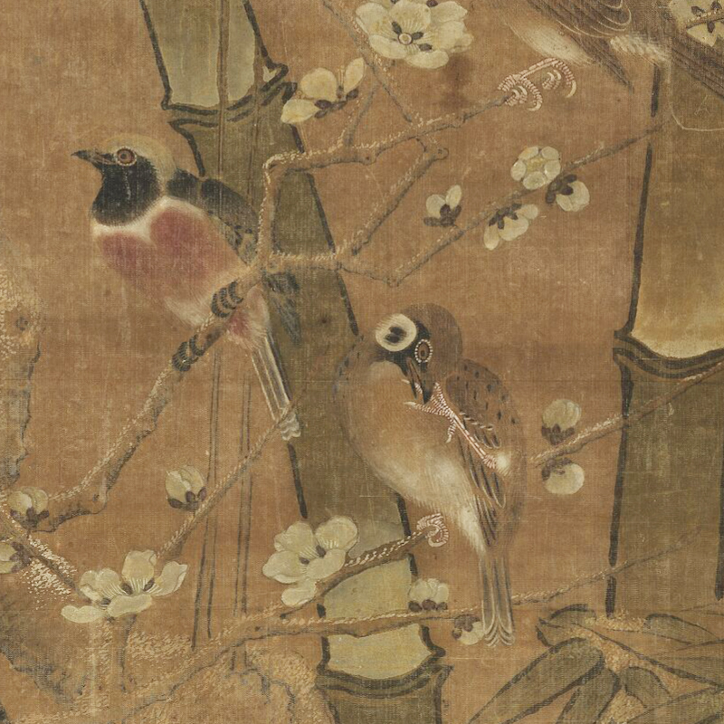 五代十国黄筌《竹梅寒雀图》高清微喷飞禽工笔画画稿装饰立轴画心