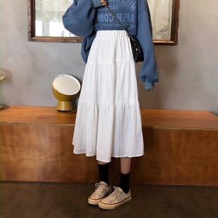 2023新款白色a字半身裙子女春秋中长版小个子百搭蛋糕裙搭配卫衣