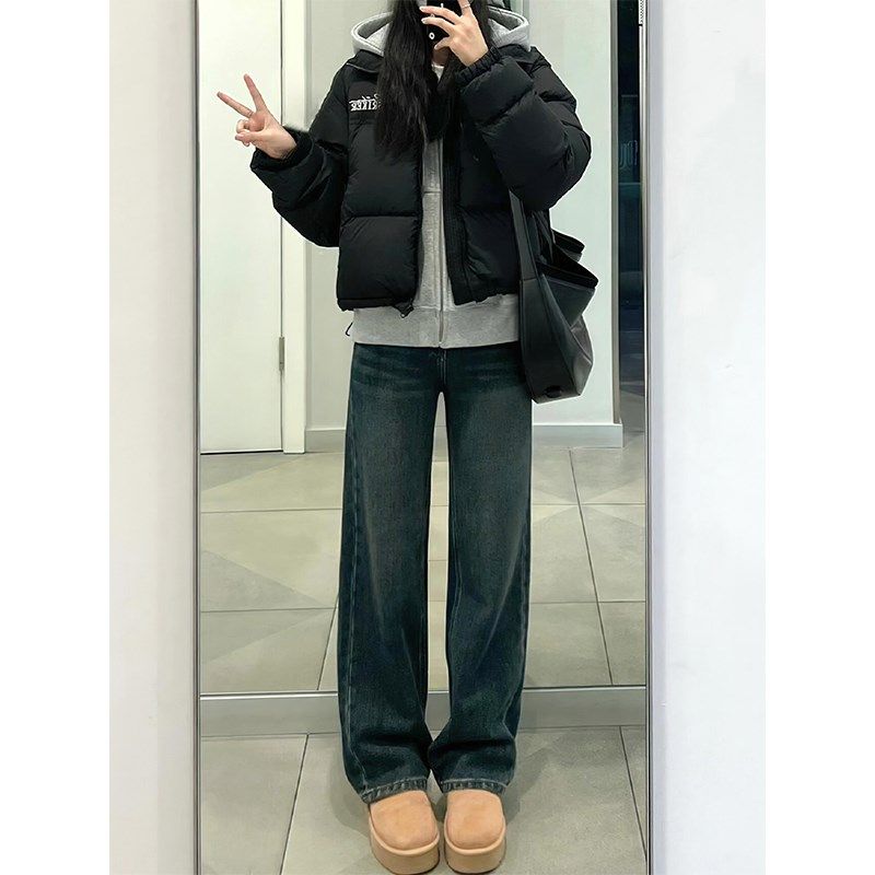 蓝灰色直筒牛仔裤女冬季加绒胖妹妹mm梨形身材高腰宽松显瘦阔腿裤,女装/女士精品,大码裤装,淘宝优惠券,粉丝福利购,淘宝优惠卷