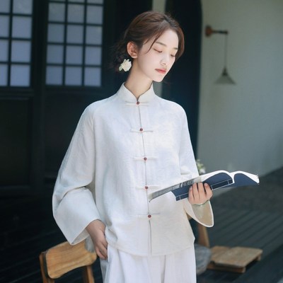 唐装女汉服上衣佛系禅意新中式女装禅修打坐服高级茶服套装禅服