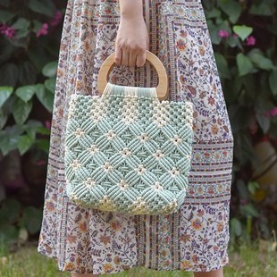 优质手工编织郁金香包diy材料包棉绳编织包配件 D形木质手提包底