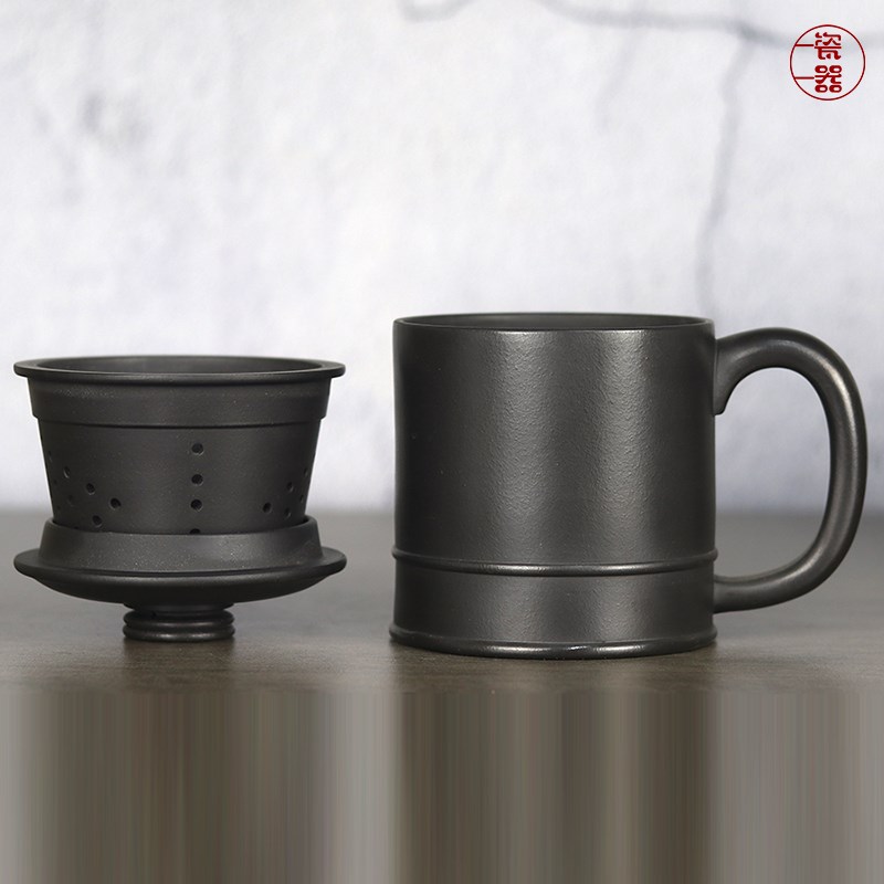 石黄紫砂杯泡茶杯茶水分离带过滤内胆茶漏男士高档办公室陶瓷杯子