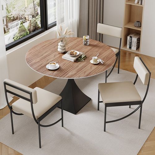意式极简岩板圆形餐桌奶油风家用小户型阳台桌宅寂风洽谈桌椅组合