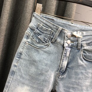 浅色高腰修身小脚牛仔裤女2025年春季时尚弹力紧身九分显瘦铅笔裤
