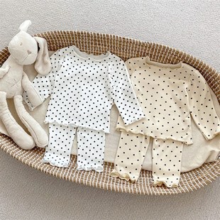 子木耳边两件套女宝宝弹力家居服春秋 透气T恤裤 婴儿秋装 棉质长袖