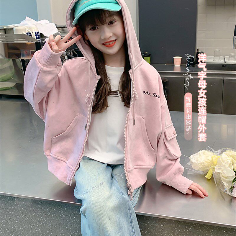 女童外套春装外套2024新款儿童洋气时髦春秋季连帽早春大童夹克图片