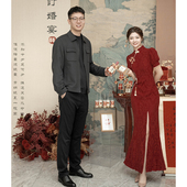 夏季 红色旗袍敬酒服新娘中式 订婚连衣裙出阁宴礼服女日常2023新款