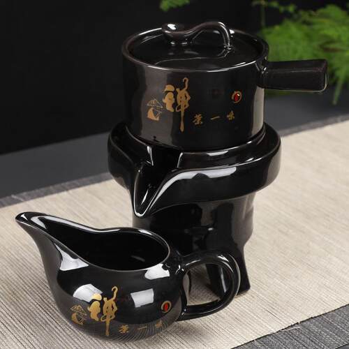 懒人功夫茶具旋转出水半自动套装冲泡茶器防烫家用石磨机座茶壶海