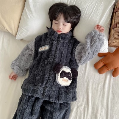 冬季儿童A类法兰绒睡衣男童高品质珊瑚绒家居服女童抗静电居家服
