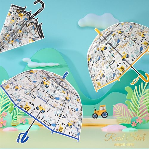新款工程车小雨伞宝宝透明推拉开关男孩幼儿园挖掘机伞男童透明伞