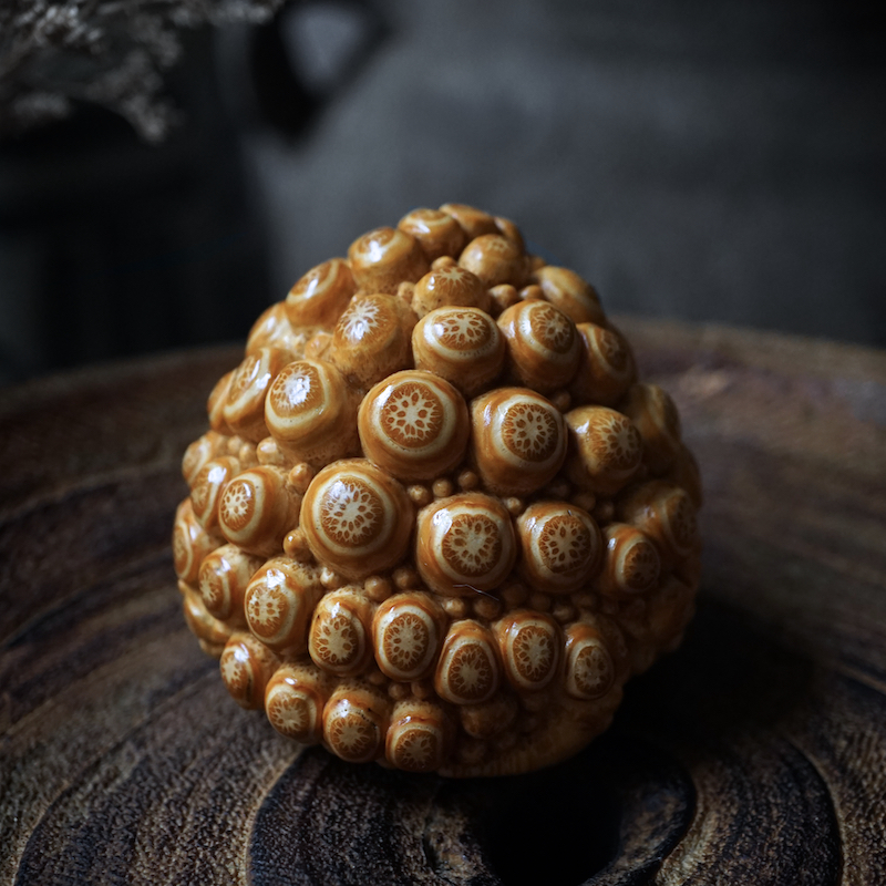 黄淼伟精品满钉活眼呆萌金蟾竹根雕刻手把件招财老料茶宠文玩摆件