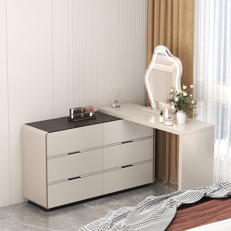 意式极简梳妆台斗柜一体多功能卧室化妆台转角书桌简约床尾储物柜