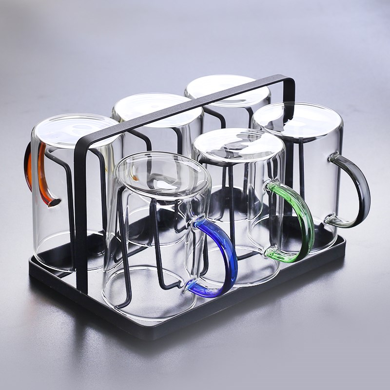 玻璃茶杯水杯套装家用套装带把手透明客厅绿茶杯家庭装待客耐高温