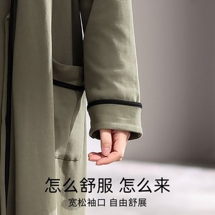 绿色男士 长袖 家居服 纯棉情侣睡衣吊带睡袍女春秋季 2025年早秋新款