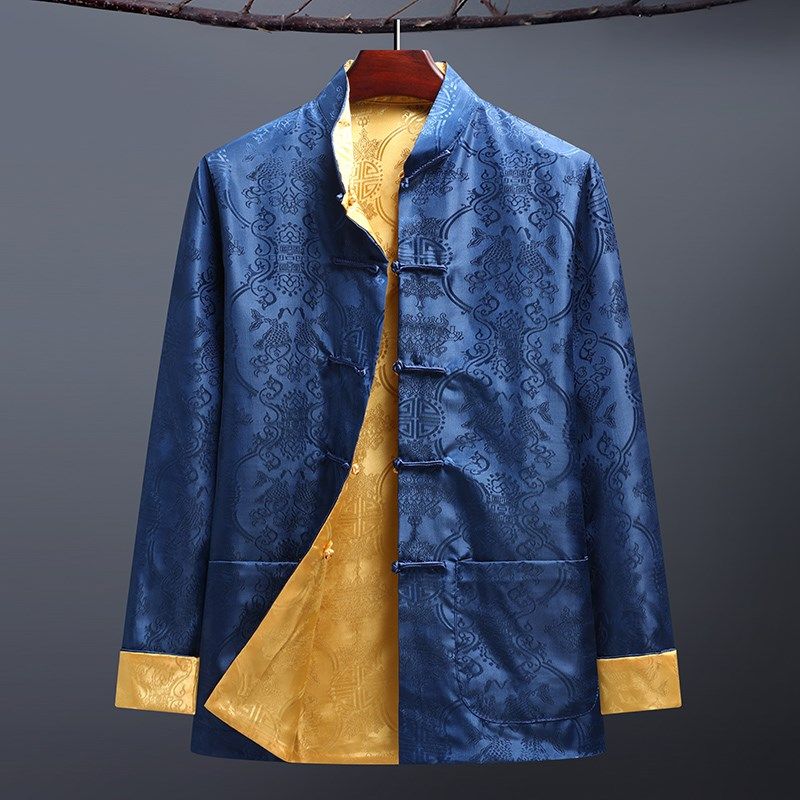 春秋唐装男长袖中老年人双面穿外套爸爸装夹克中国风立领盘扣礼服,男装,唐装,淘宝优惠券,粉丝福利购,淘宝优惠卷