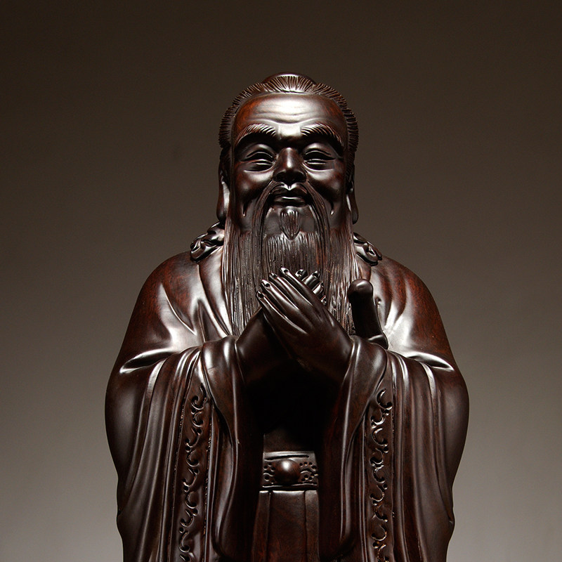 黑檀实木质雕刻孔子雕像摆件孔子佛像家居装饰品孔夫子教师节礼物